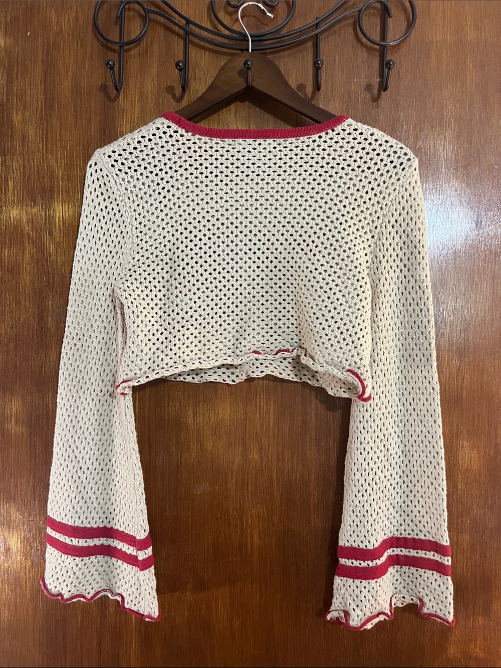 Forever 21 Cream Crochet Crop Top with Red Trim and 76 Patch - Picture 3 of 8